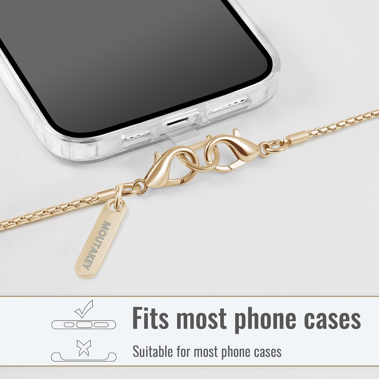 Detalle de MOUTAKEY Metal Phone Chain Crossbody Strap with 2 Detachable Tabs