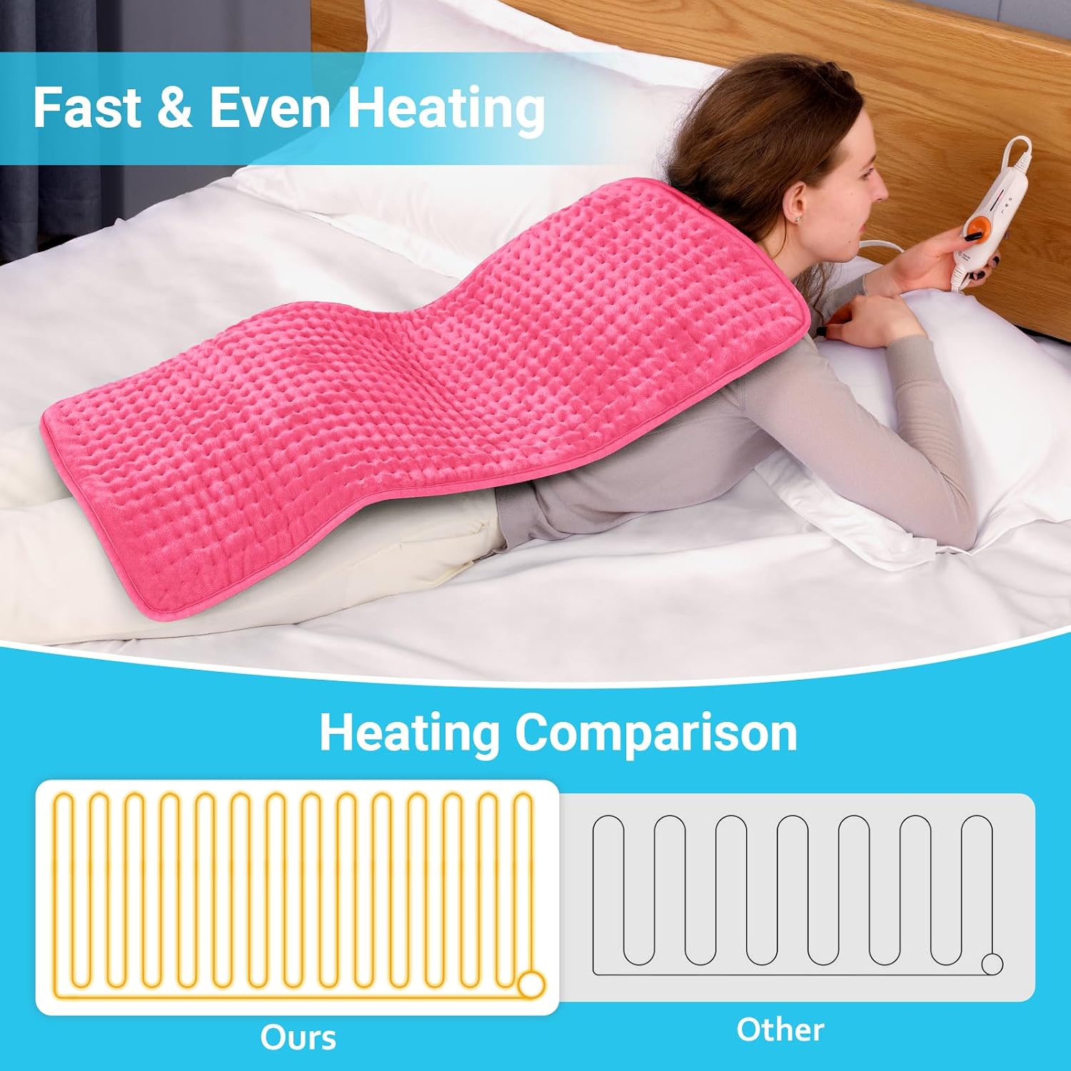 Thumbnail 4 de BOILEAU Extra-Large Electric Heating Pad, 17" x 33", 3 Heat Settings