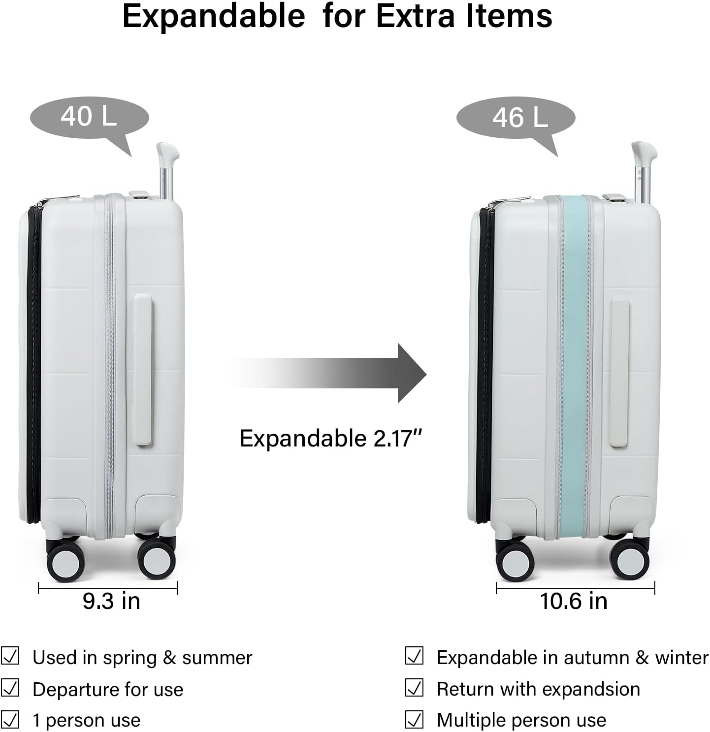 Detalle 2 de Hanke Top Open Expandable 20 Inch Cabin Suitcase – Smoke White