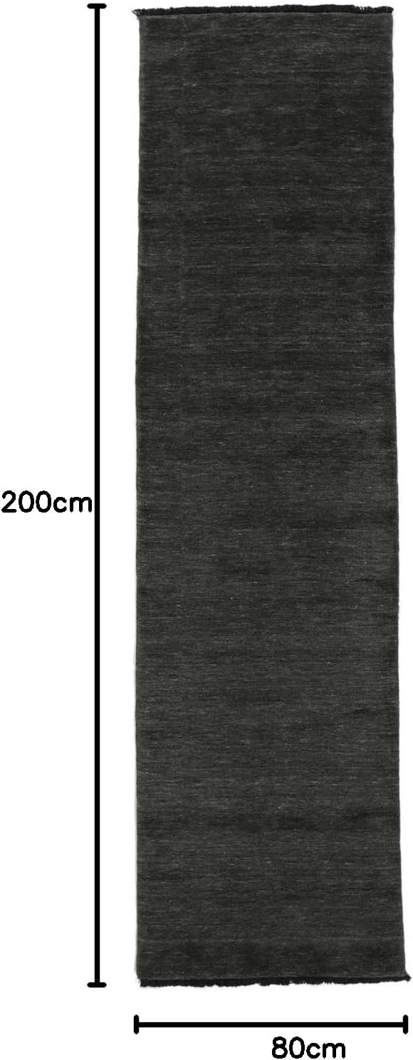 Detalle 2 de RugVista 21100 Handloom franjesloper 80 x 200 cm, wol, zwart/grijs