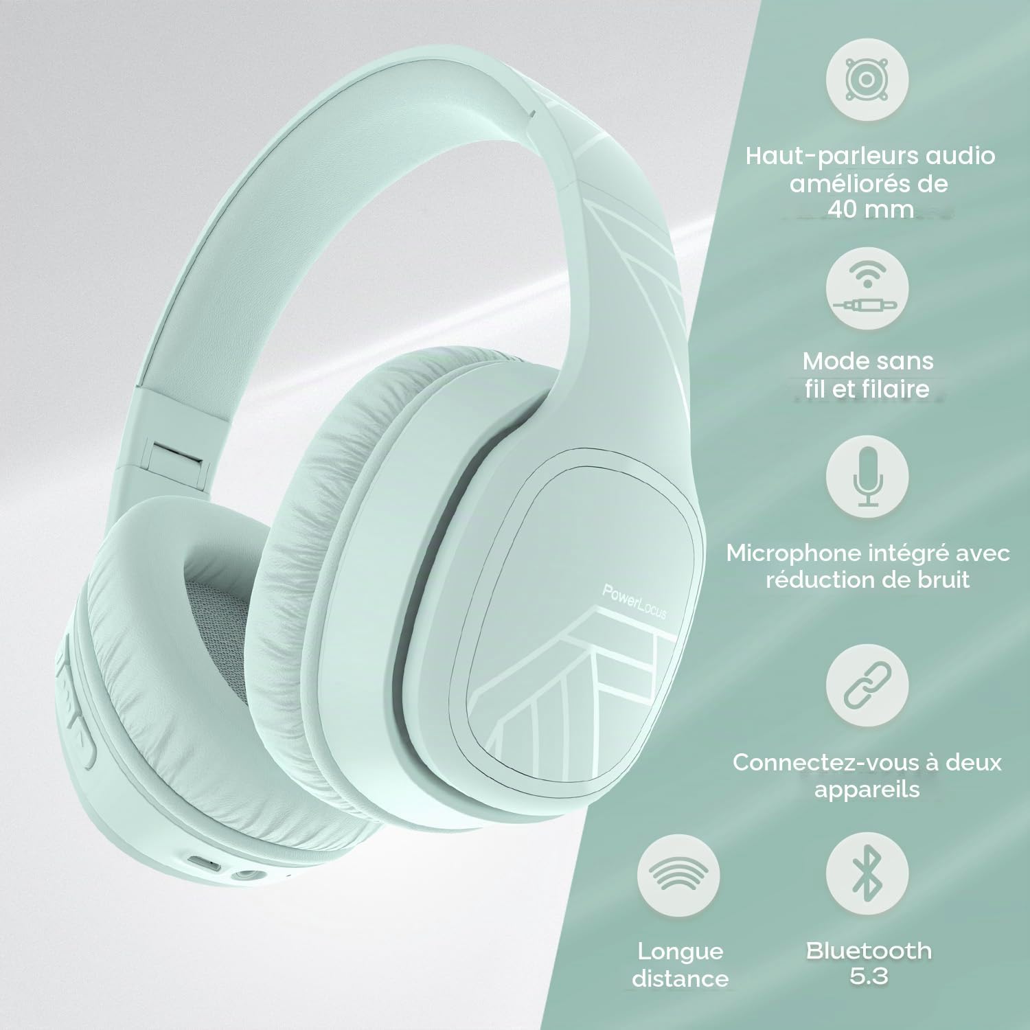 Thumbnail 1 de PowerLocus Casque Bluetooth sans Fil — 60 Heures d’autonomie, confort supérieur et son stéréo