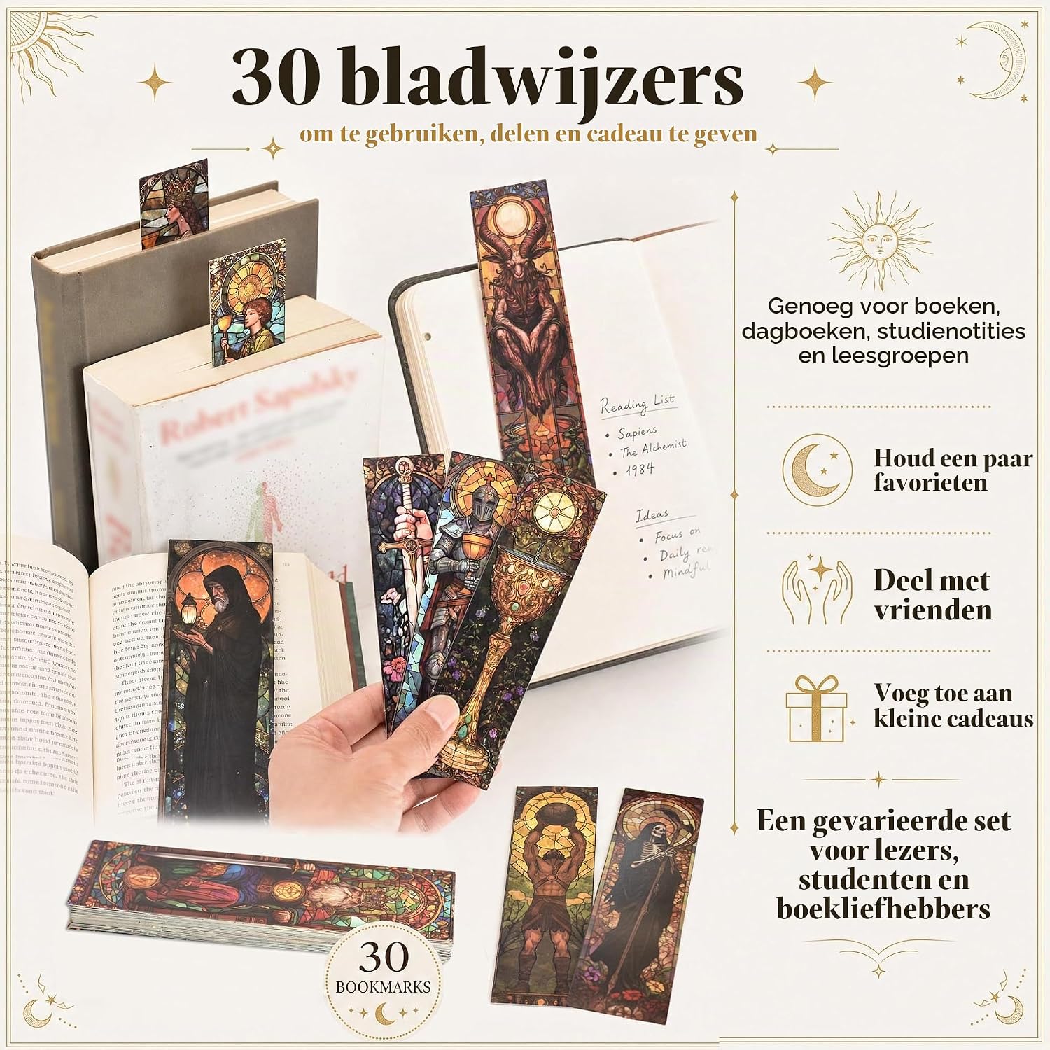 Thumbnail 6 de YIMINGOUFEI BM2025 tarotboekenleggers in glas-in-loodstijl, set van 30