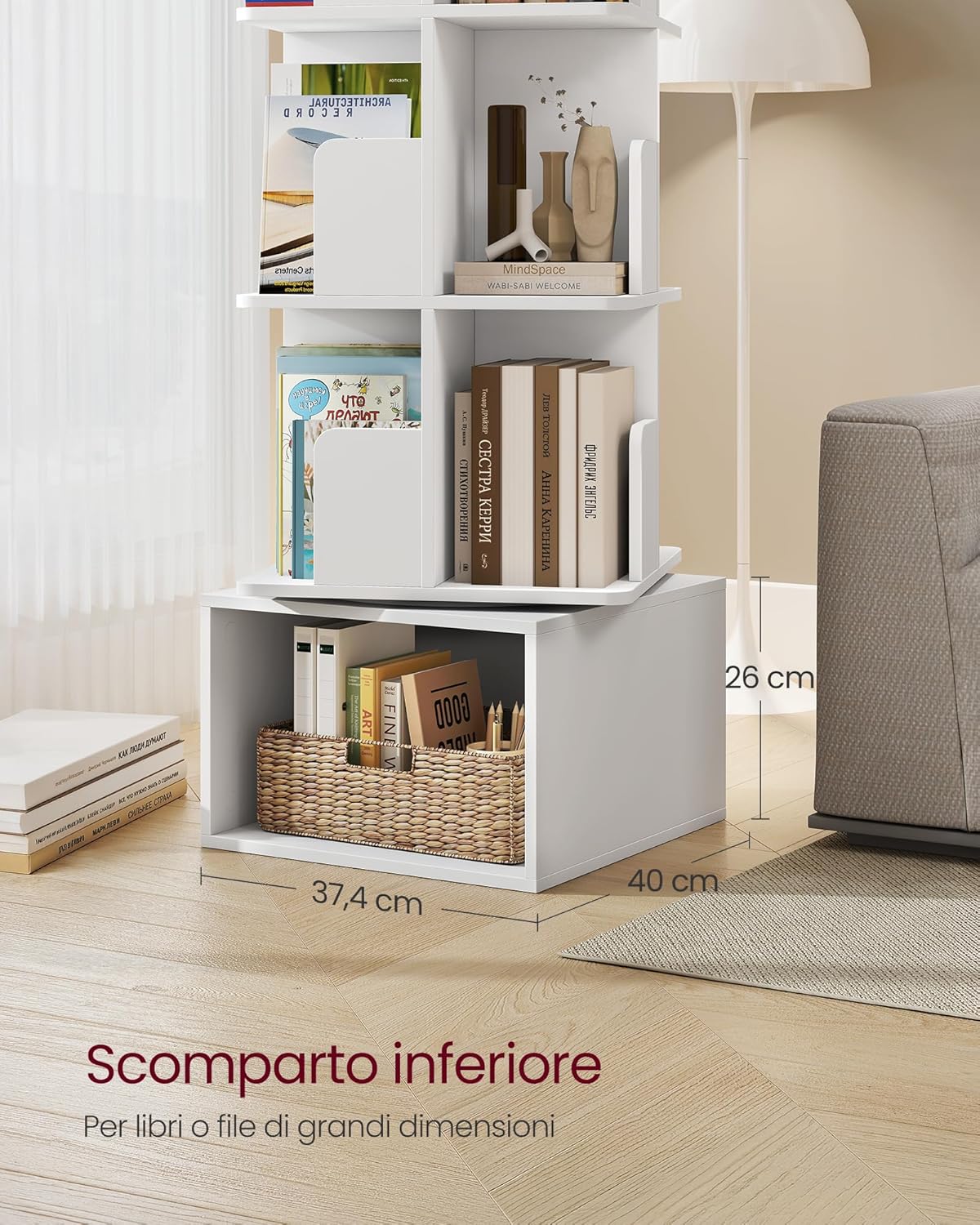 Thumbnail 2 de VASAGLE CUSTOS Collezione Libreria Scaffale Girevole a 360° 4 Ripiani, Bianco Nuvola LBC471WB01