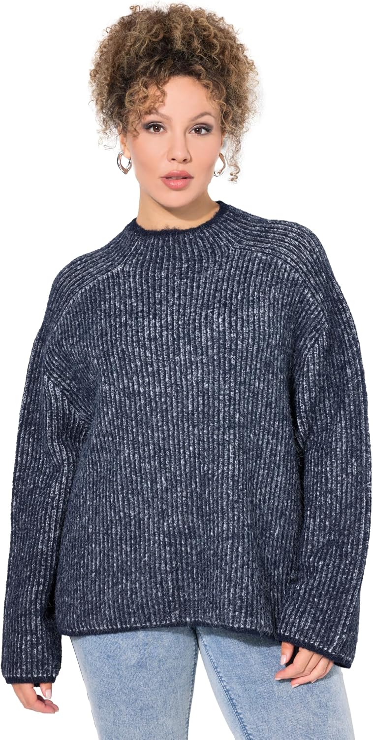 Detalle de Ulla Popken Femme Grandes Tailles Pull col montant à Rayures – Maille douce et coupe fluide
