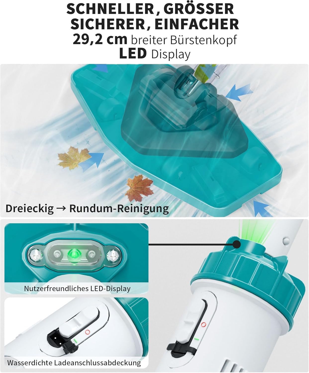 Thumbnail 2 de FOTING Akku-Poolsauger mit All-Angle-Saugfunktion, bis 4.200 l/h und LED-Display (für oberirdische Pools)