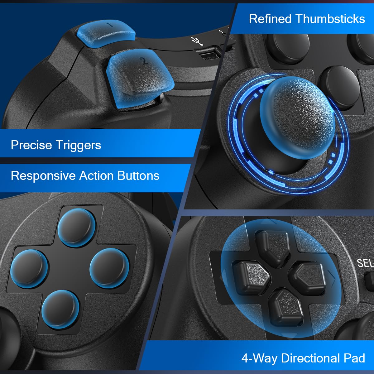 Detalle de Yinjie 2 Pack Wireless Controller for PS3 – Dual Controller Bundle with USB Charging Cables