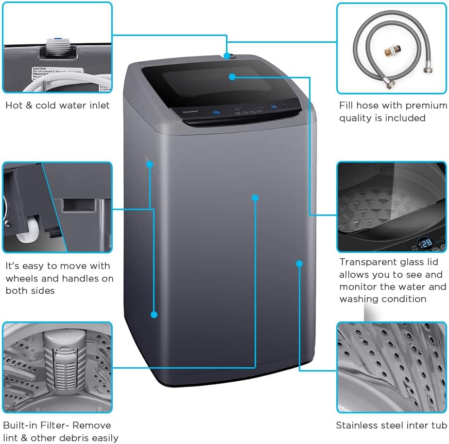 Detalle de COMFEE' CV10DPGBL0RC0 Portable Washing Machine, 1.0 cu. ft., LED Display