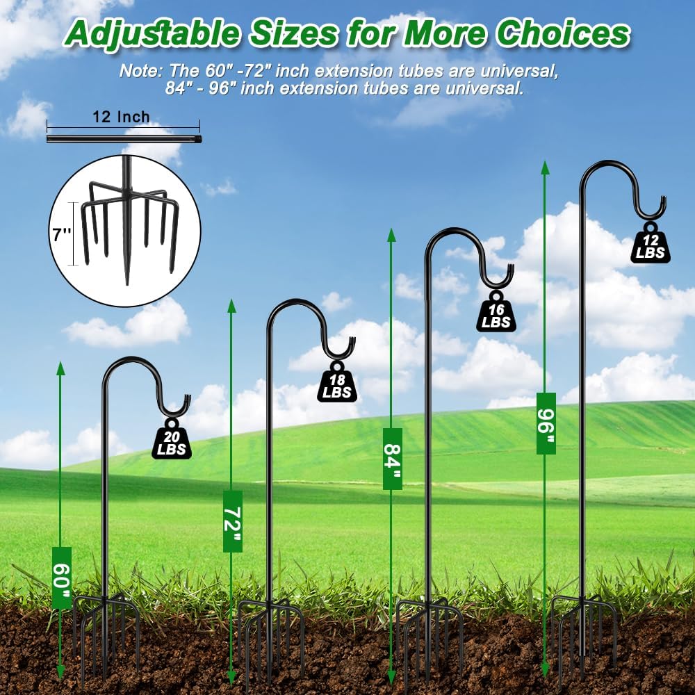 Detalle de ANIDEER MYG-72-2 72-Inch Shepherd’s Hook Set, Adjustable, Black Powder-Coated