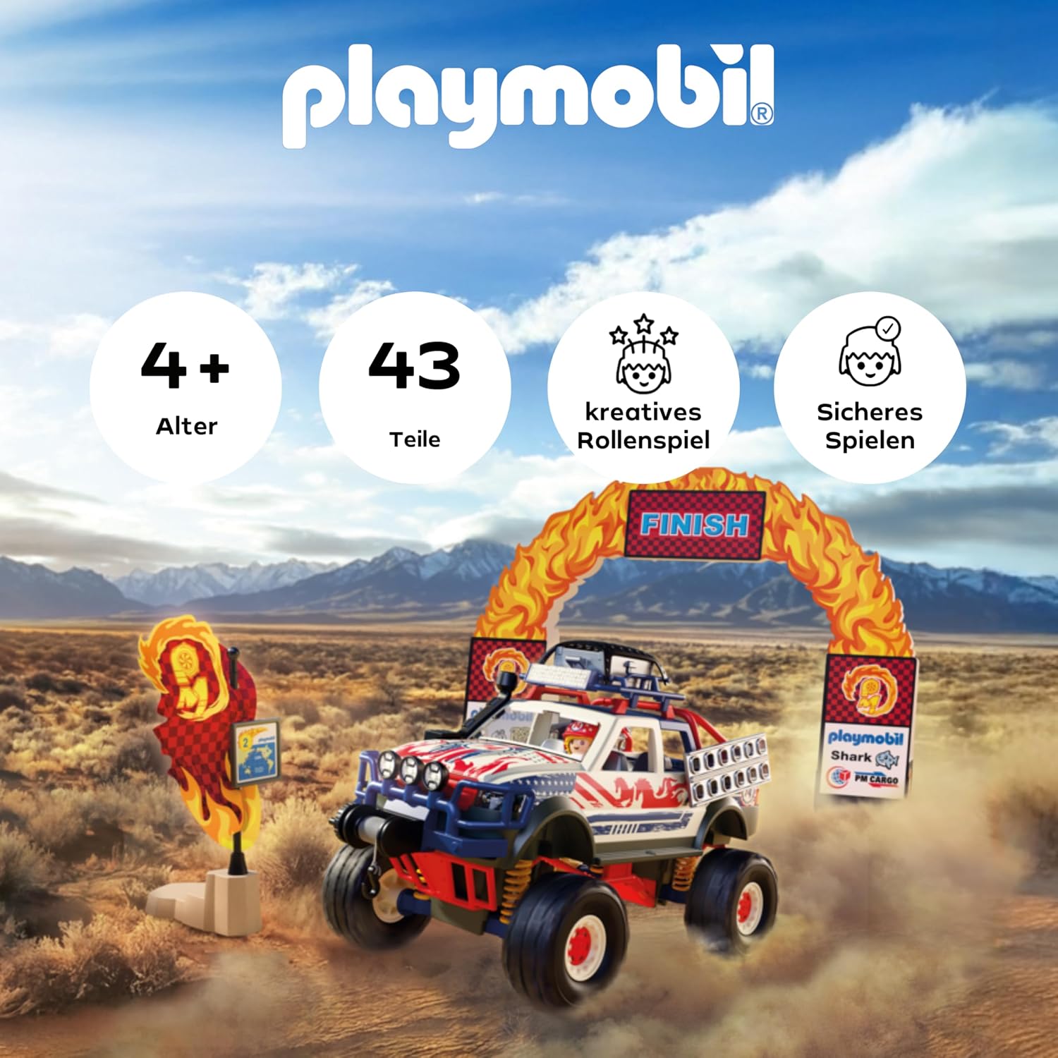 Detalle 2 de PLAYMOBIL Cars Offroad Truck 72061 – Geländewagen mit Seilwinde und Brückenplatten