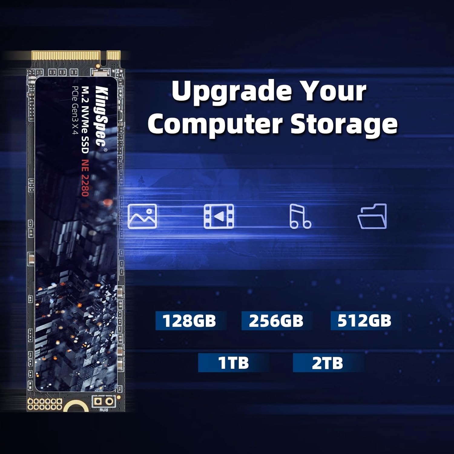 Detalle de KingSpec 256GB NVMe SSD – PCIe Gen3 x4, M.2 2280