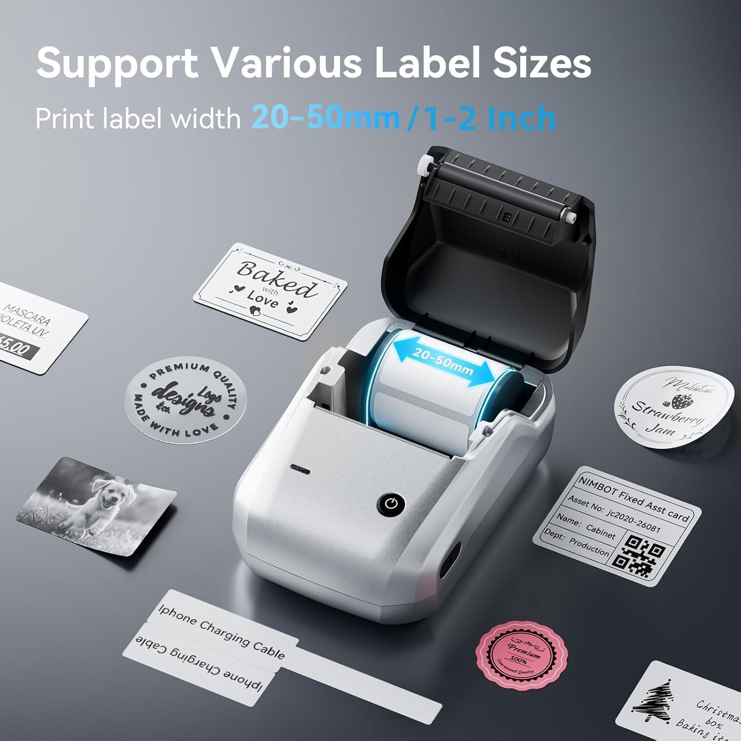 Detalle de NIIMBOT B1 SilverB1-0625-ZF 2-Inch Thermal Label Maker, Bluetooth
