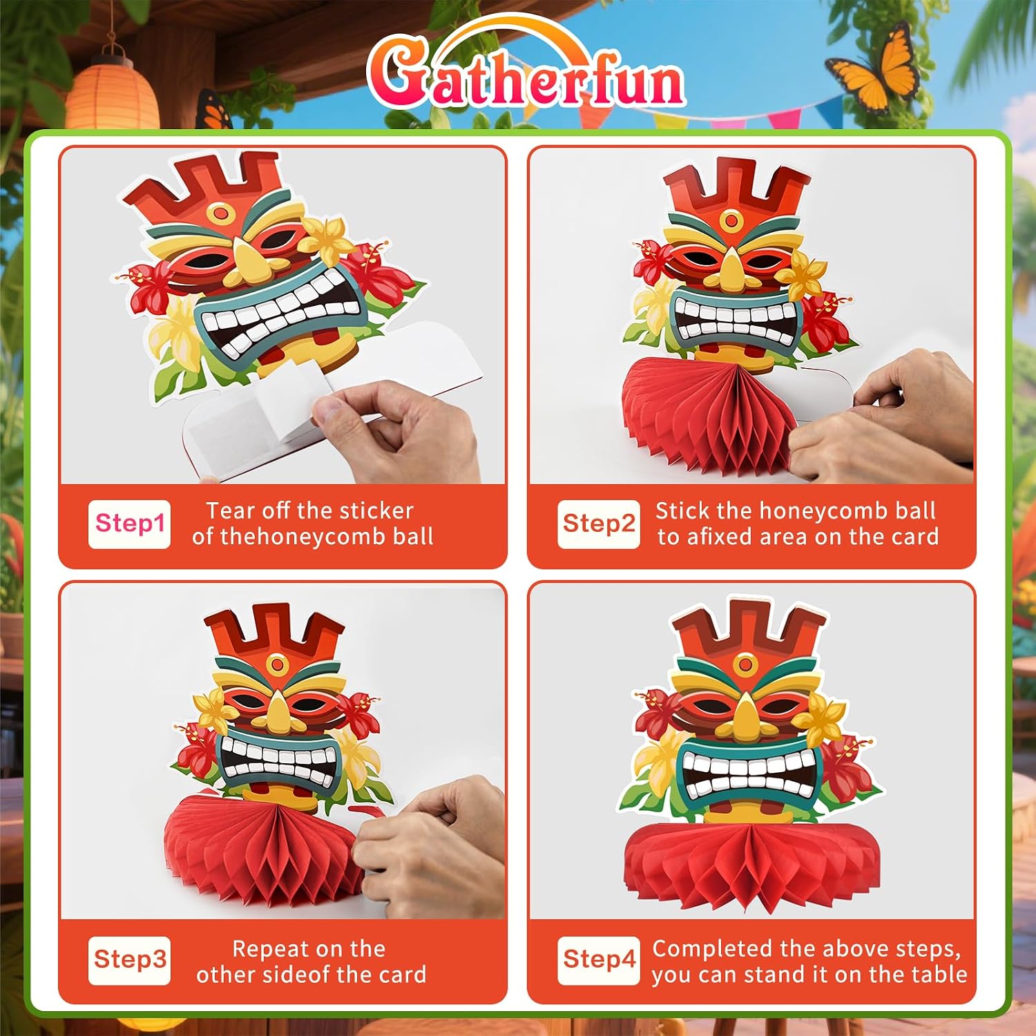 Thumbnail 2 de Hawaiian Luau Party Decorations Set: Aloha Theme Honeycomb Centerpieces for Tiki and Luau Parties