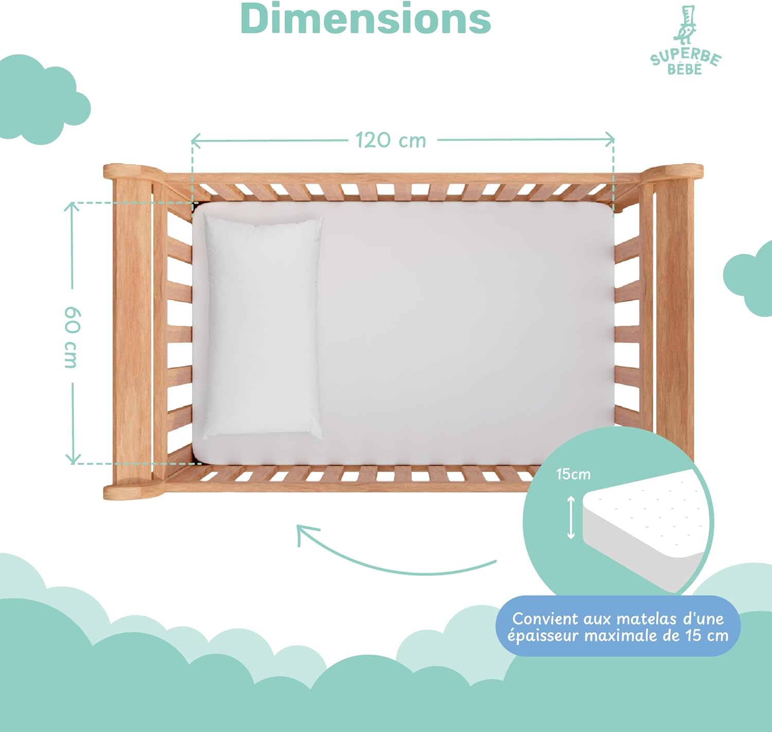 Thumbnail 6 de Protège matelas bébé 60x120 imperméable lavable en machine (alèse / surmatelas) – Garantie 10 ans