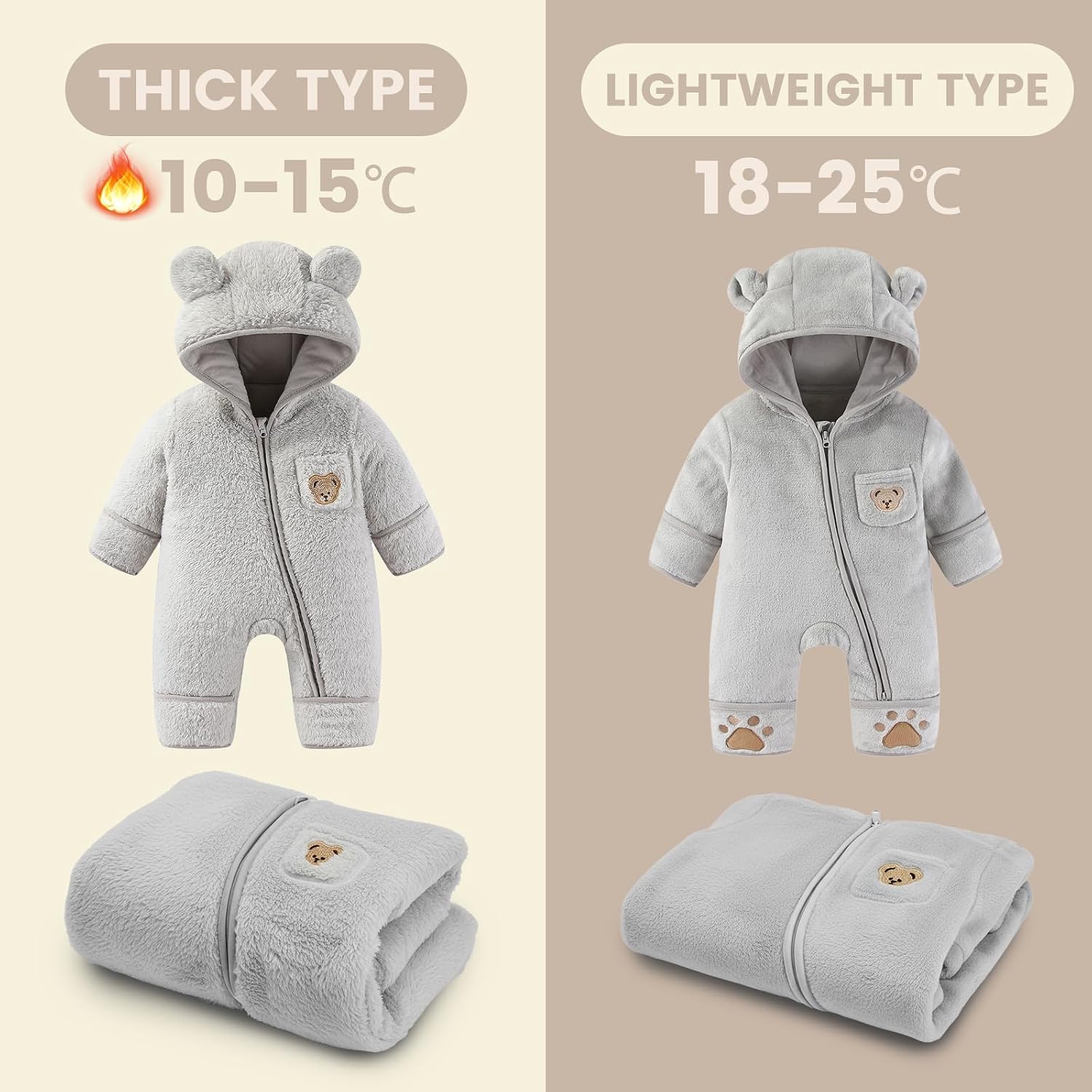 Thumbnail 1 de JiAmy X1-TA200625-YH sneeuwpak voor baby’s, uniseks fleece met kap