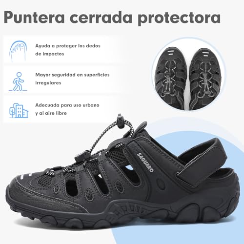 Detalle 2 de SAGUARO Sandalias de Senderismo Hombre con puntera cerrada – Negro, talla 37