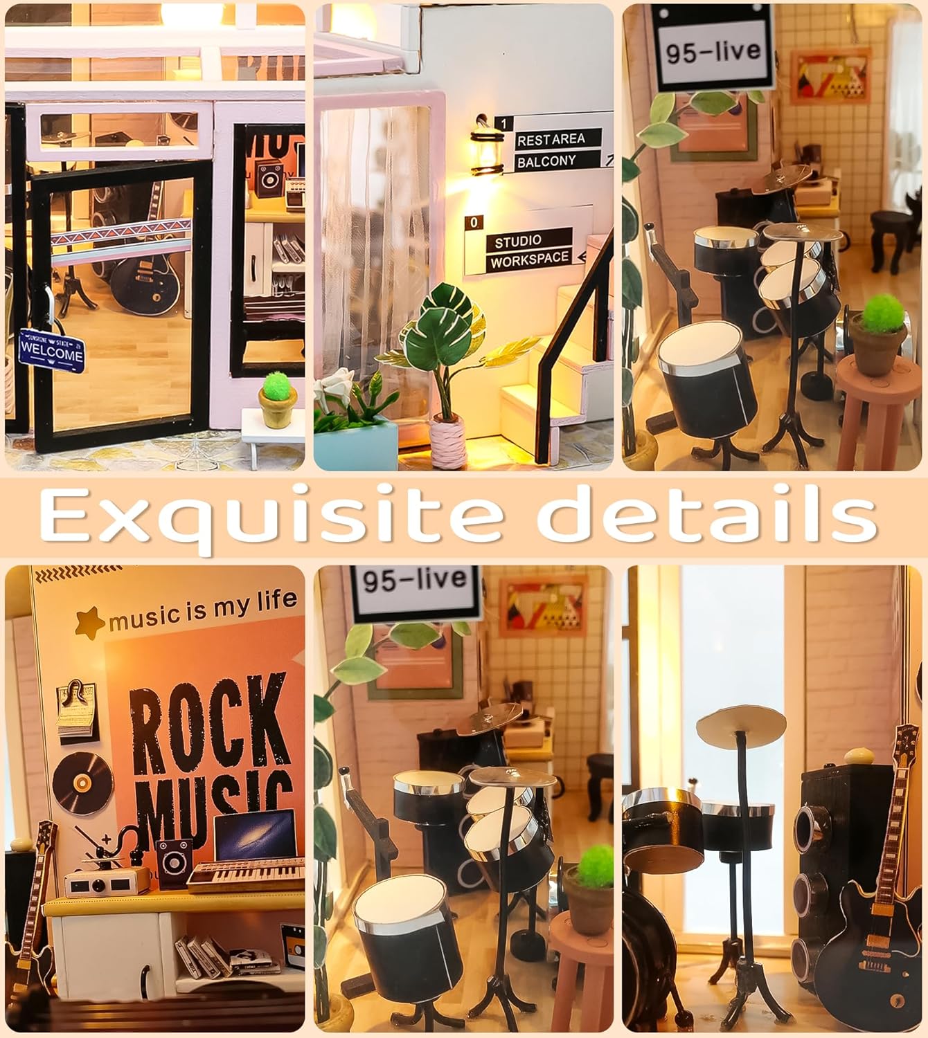 Detalle de Spilay Miniatur Haus „Zeit-Studio“ DIY Miniature House mit LED-Licht (Bastelset im Maßstab 1:24)