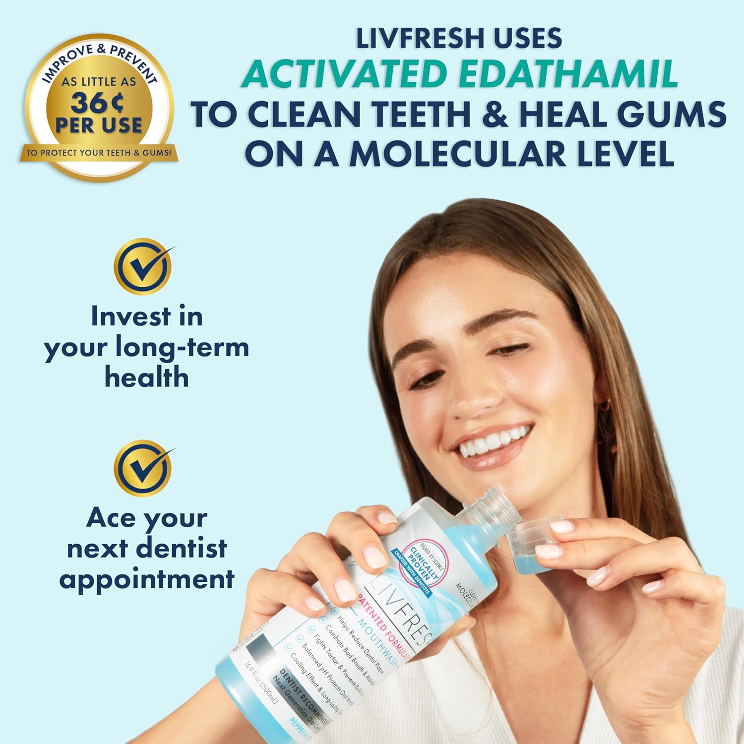 Detalle de LIVFRESH Mouthwash, Clinically Proven Peppermint Burst (16.9 fl oz)