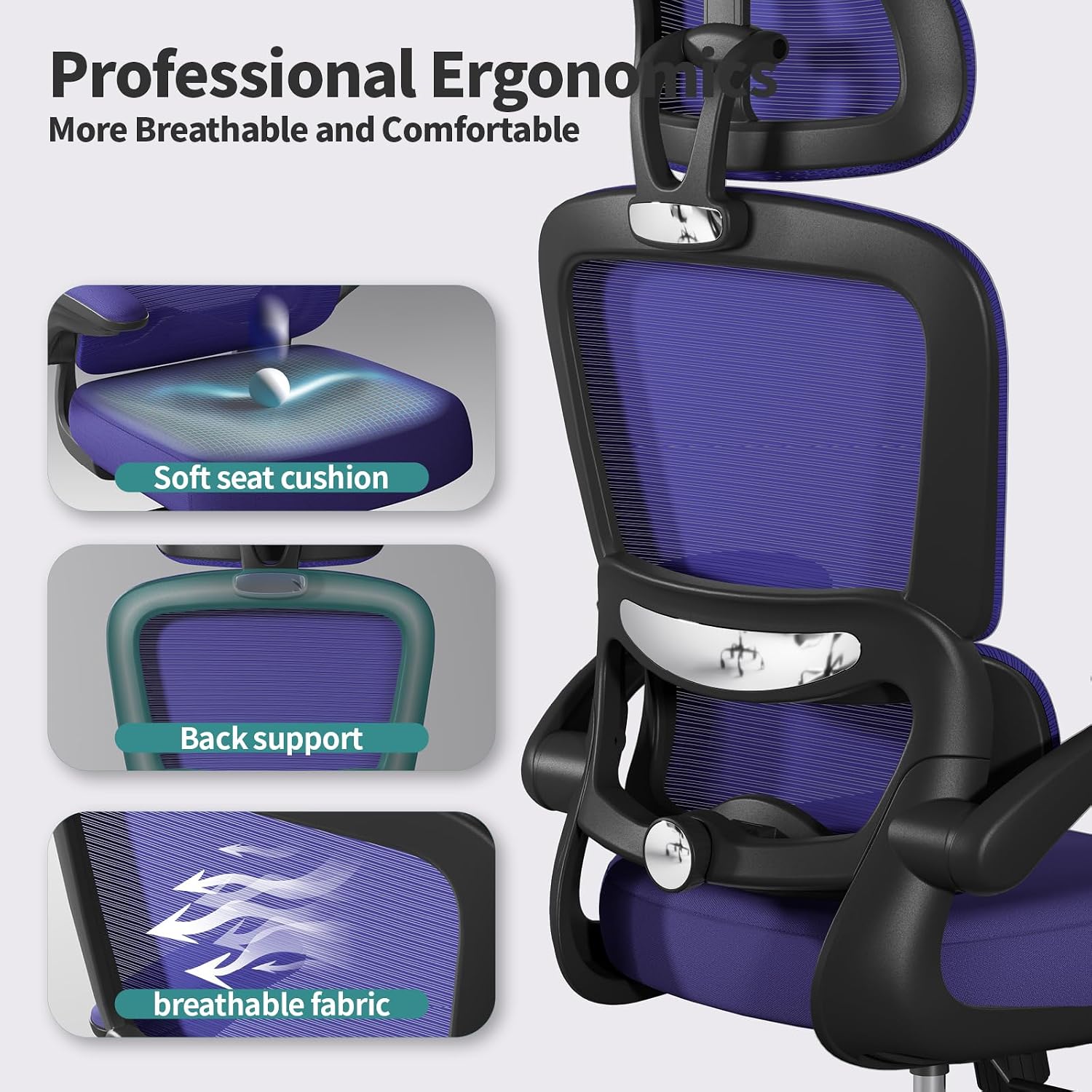 Thumbnail 5 de TRALT Office Chair Ergonomic Desk Chair – Violet, 330 LBS Capacity