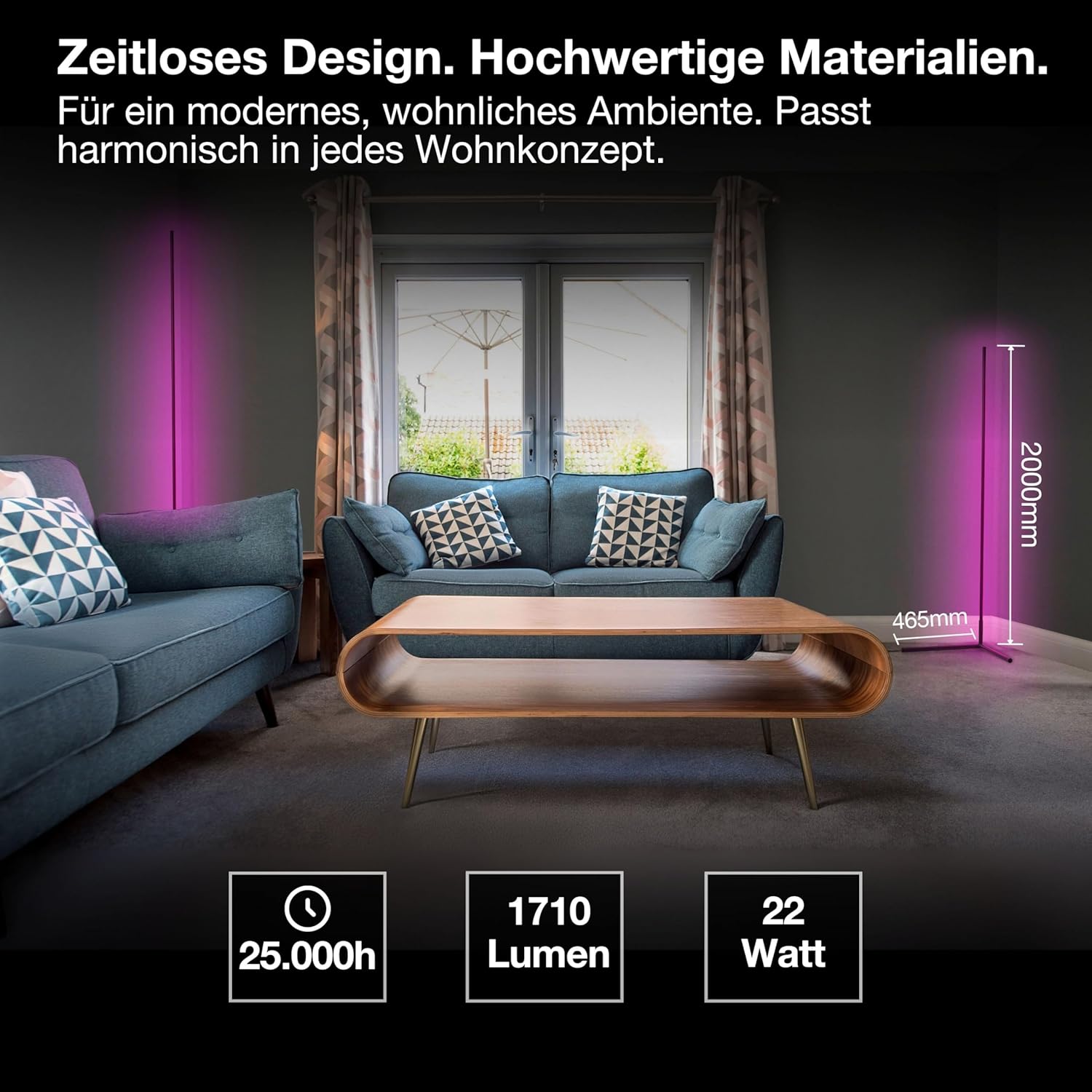 Thumbnail 1 de Osram Matter over Wifi Corner Floor Lamp 2000 mm – LED-Stehleuchte mit RGBW, 20 W, 2700–6500 K, WiFi & Fernbedienung