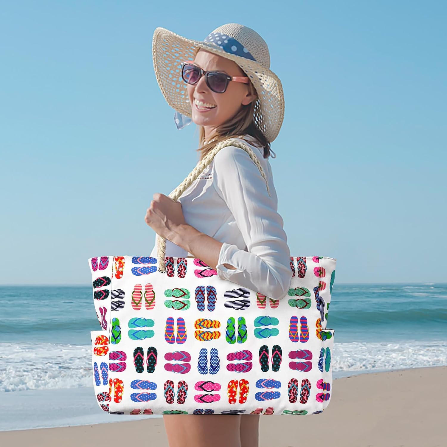 Thumbnail 1 de oscaurt Large Waterproof Beach Bag – Spacious Tote with Zip & Rope Handles
