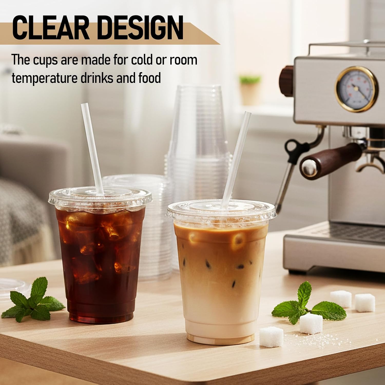 Detalle 1 de HEYRSUN 12 oz Clear Plastic Cups with Flat Lids and Straws, 100 Sets