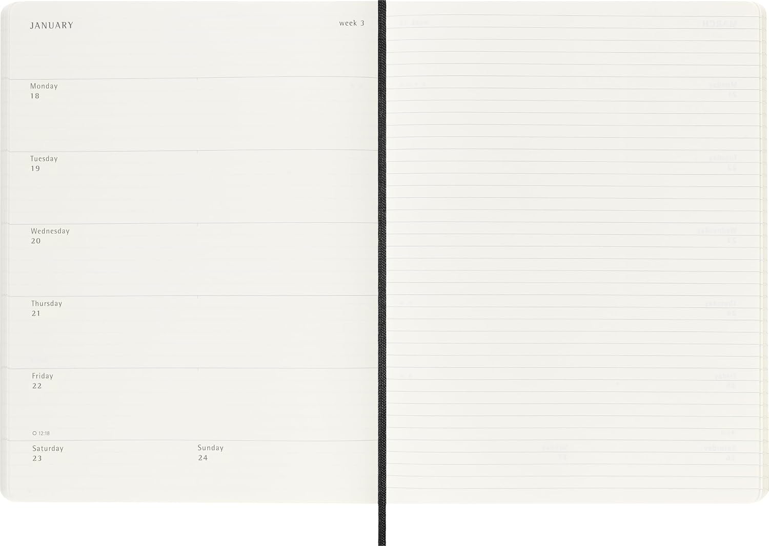 Detalle de Moleskine Weekplanner 2027 XL 19 x 25 cm met wekelijkse indeling en notitieruimte