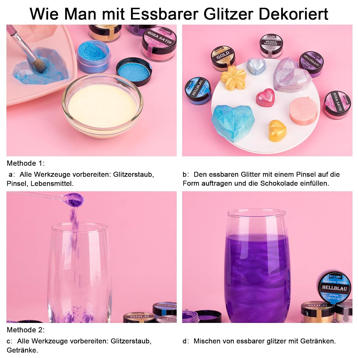 Thumbnail 2 de Essbares Glitzer Set – 12 Farben Glitzerpulver für Getränke und Backkunst (3 g pro Farbstoff)