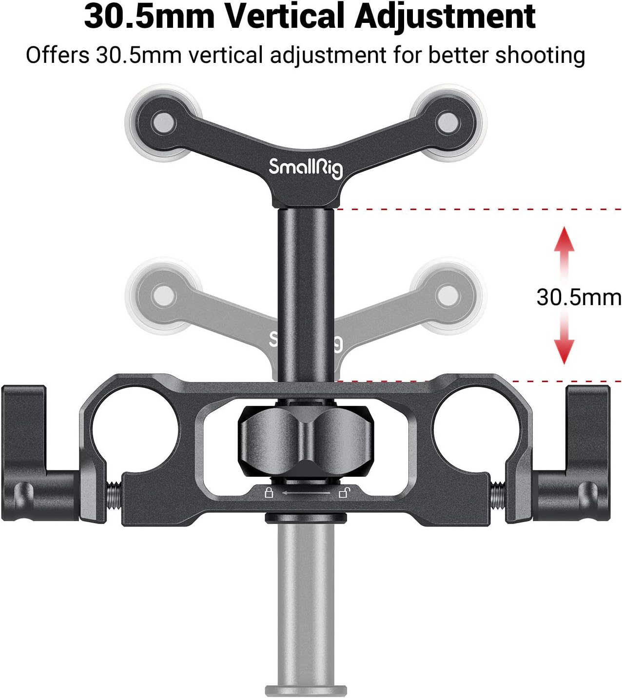 Detalle de SmallRig 2727: Support d’objectif 15 mm pour Ø73–108 mm (2 kg) – stabilité et réglages