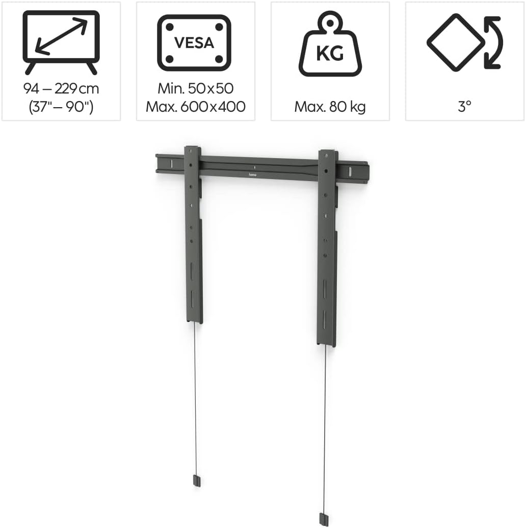 Thumbnail 1 de Hama Ultra-Slim TV Wall Mount – Extra-flat fixed mount for large TVs (VESA 50x50 to 600x400, up to 80 kg)