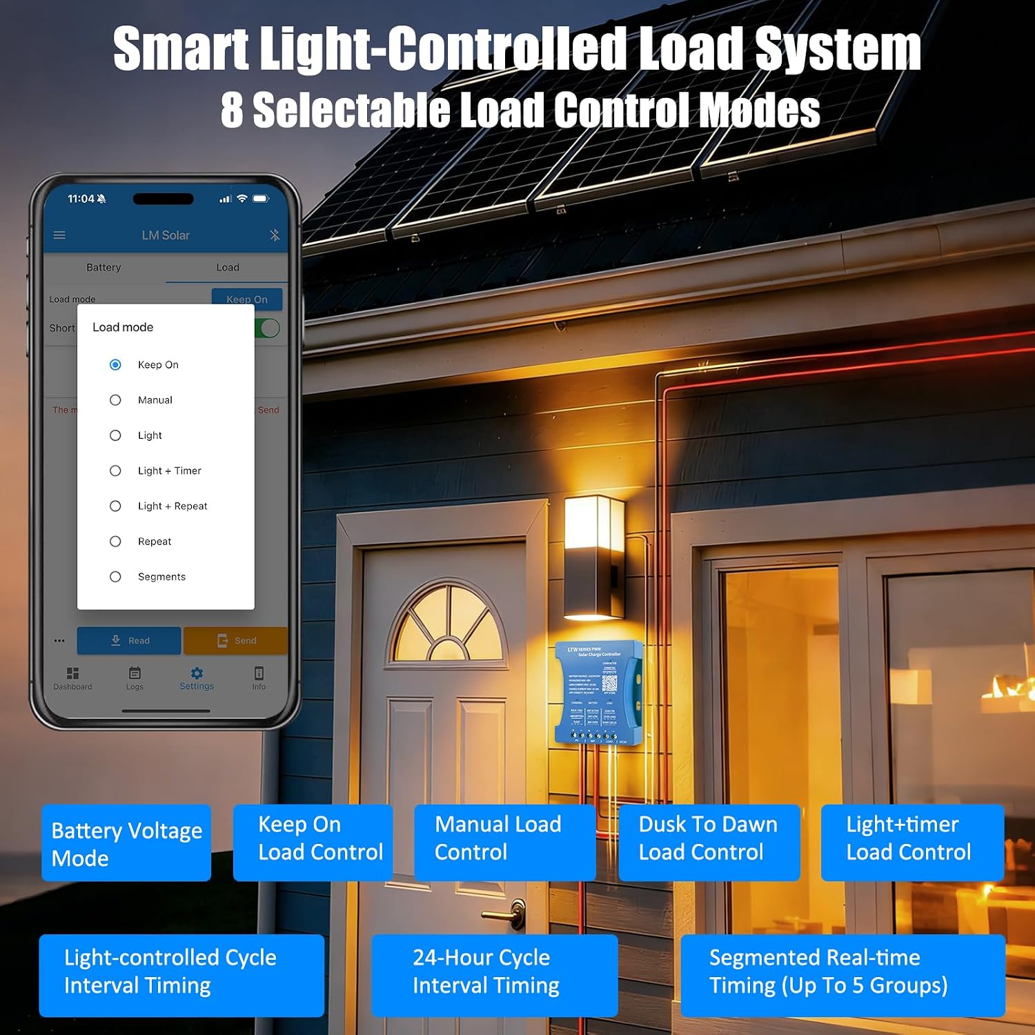 Detalle de KWODE KWO-20A WIFI zonnelaadregelaar 20A met Bluetooth, wifi en PWM