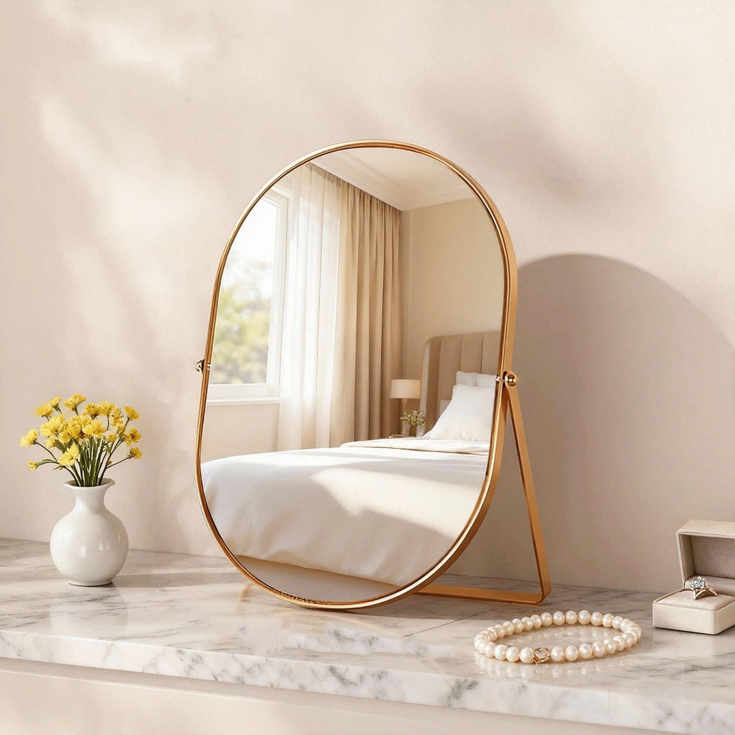 Thumbnail 3 de Hosoncovy Free Standing Desktop Mirror with Stand (Gold) – 22cm x 30cm dressing table cosmetic mirror