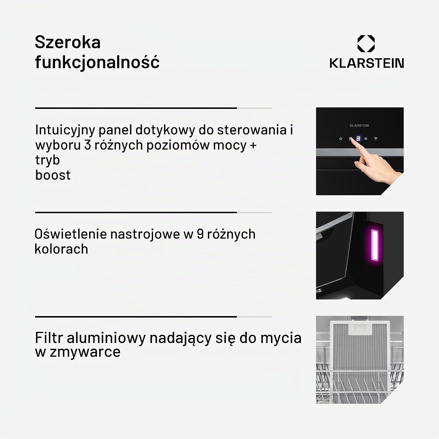 Detalle de Klarstein 10045553 BigBite – skośny okap 90 cm, Boost 417 m³/h, LED