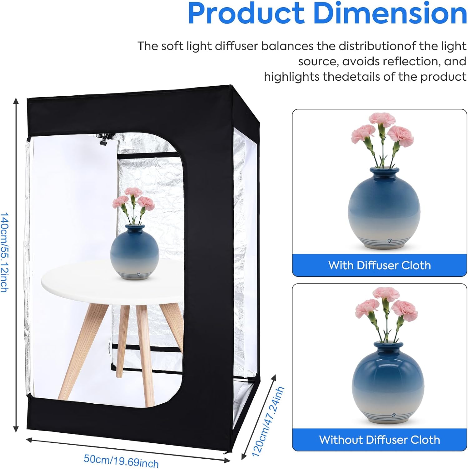 Thumbnail 4 de Bi-Colour LED Photo Light Box 140 × 50 × 120 cm with 6 Dimmable Panels and 3 Backdrops