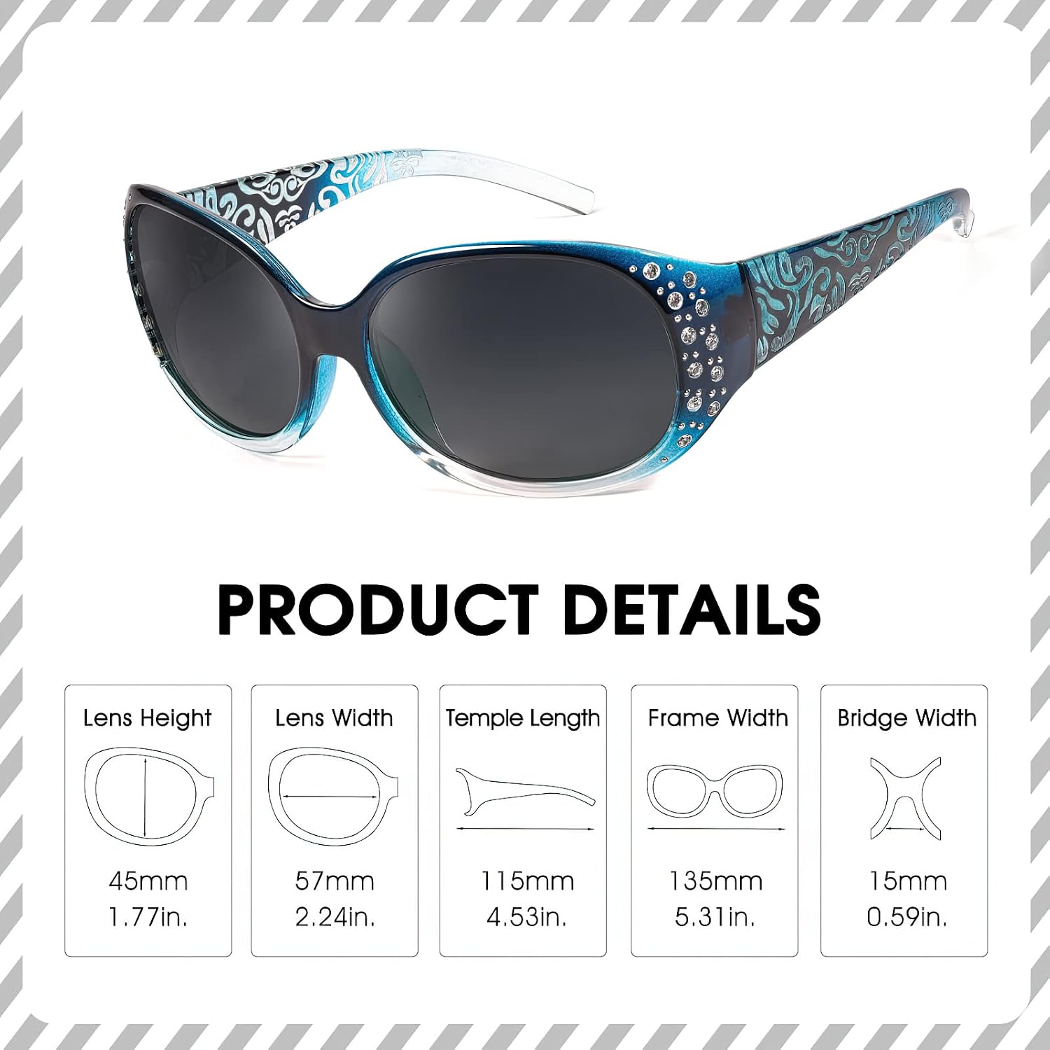 Detalle 2 de LVIOE Polarized Oversized Sunglasses for Women with Rhinestones