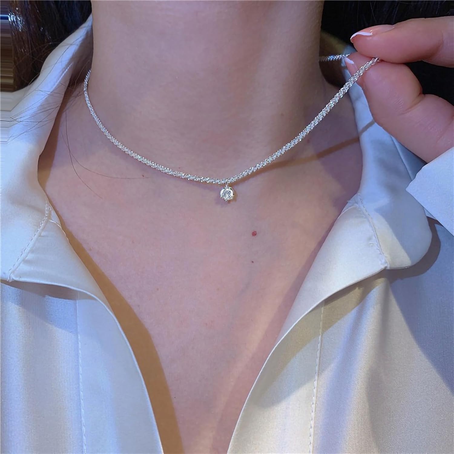 Thumbnail 2 de Meteorstarry Damenkette aus 925 Silber mit rosa/weiß/grünem Kristall-Anhänger