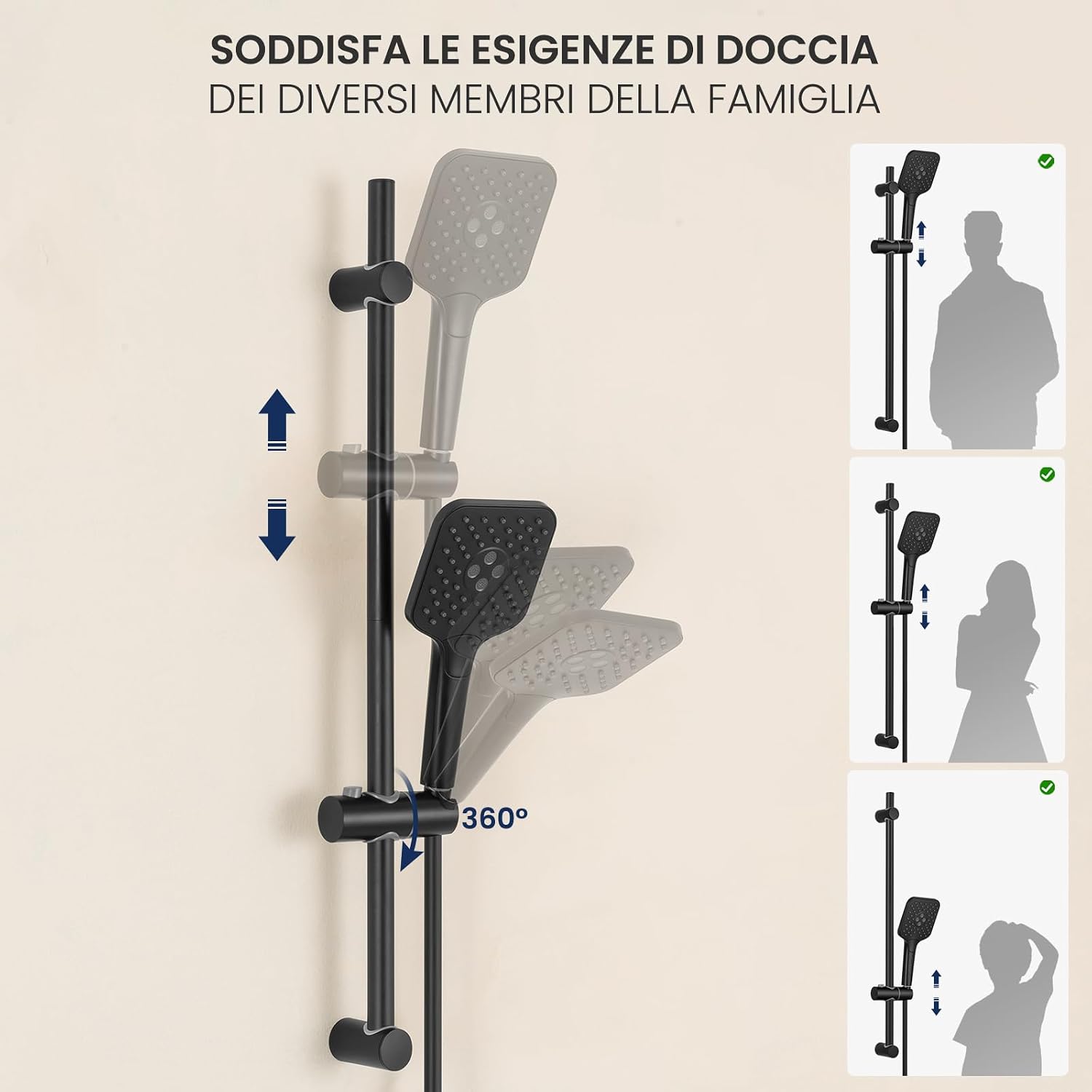 Detalle de Auralum Saliscendi Doccia in Acciaio Inox 70 cm con Soffione Multifunzione e Tubo 150 cm