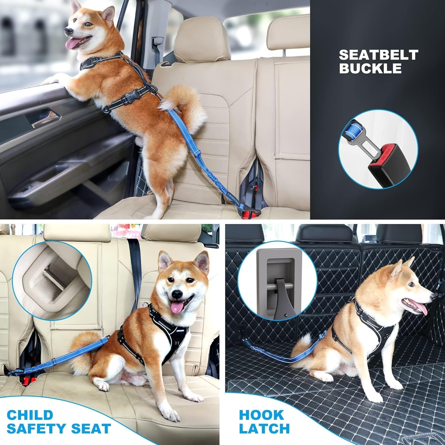 Detalle 2 de IOKHEIRA Dog Seat Belt for Car – Safe, ISOFIX/LATCH Compatible Dog Harness (Blue)