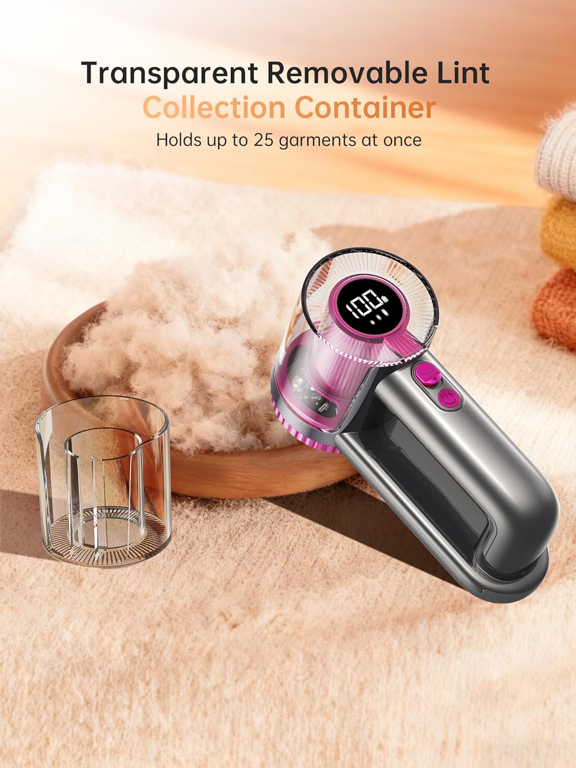 Detalle de DRFLASH 2-in-1 Fabric Shaver Rechargeable – 3 Speeds with LED Display and Type-C Fast Charge