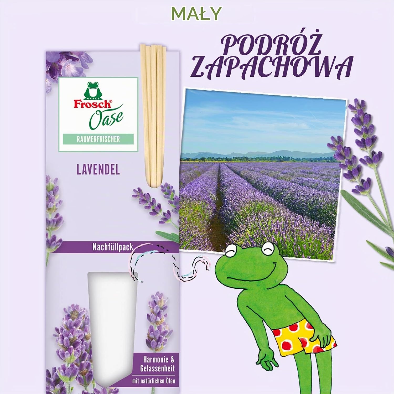 Detalle 1 de Frosch Oase lawendowy sen – uzupełnienie odświeżacza, 90 ml z patyczkami