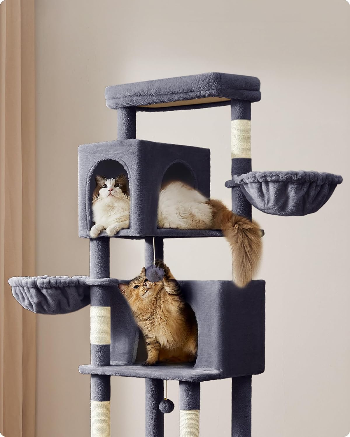 Detalle 2 de FEANDREA CLAWFY PCT183G02 Cat Tree, 190 cm, 2 Caves and Sisal Posts