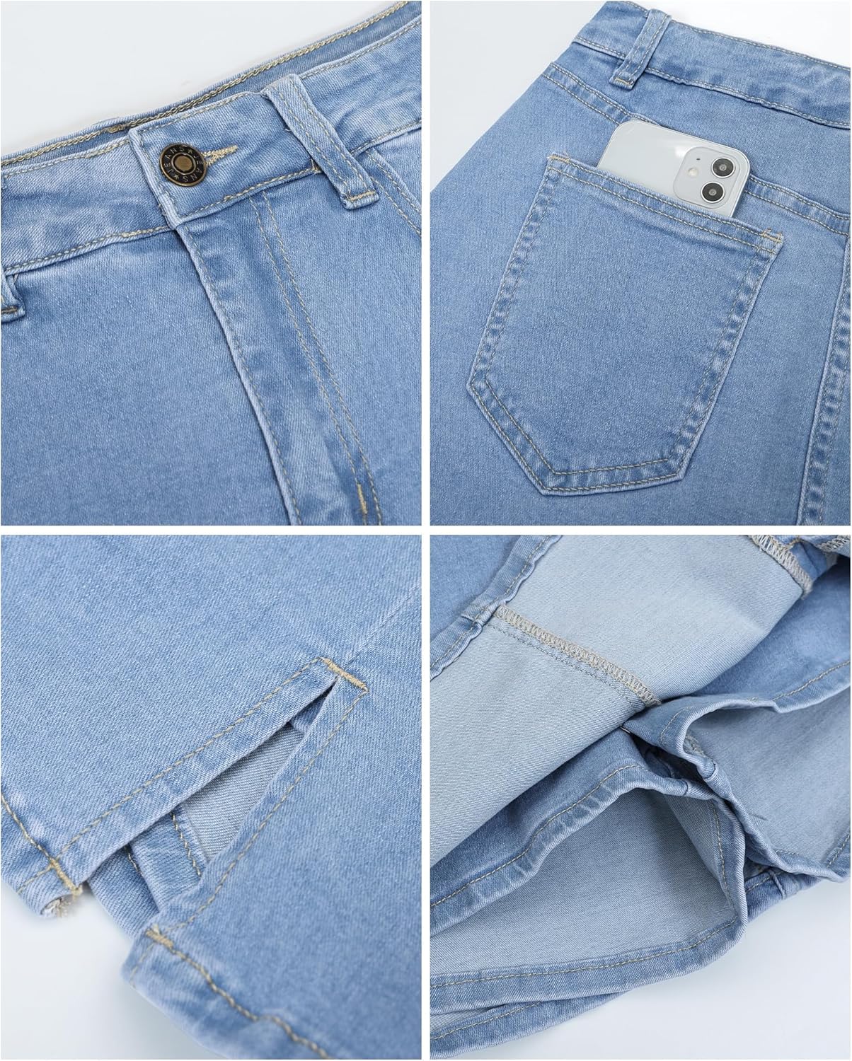 Thumbnail 6 de Vetinee Women's High-Waisted Denim Skorts: Slit, 5-Pocket Comfort