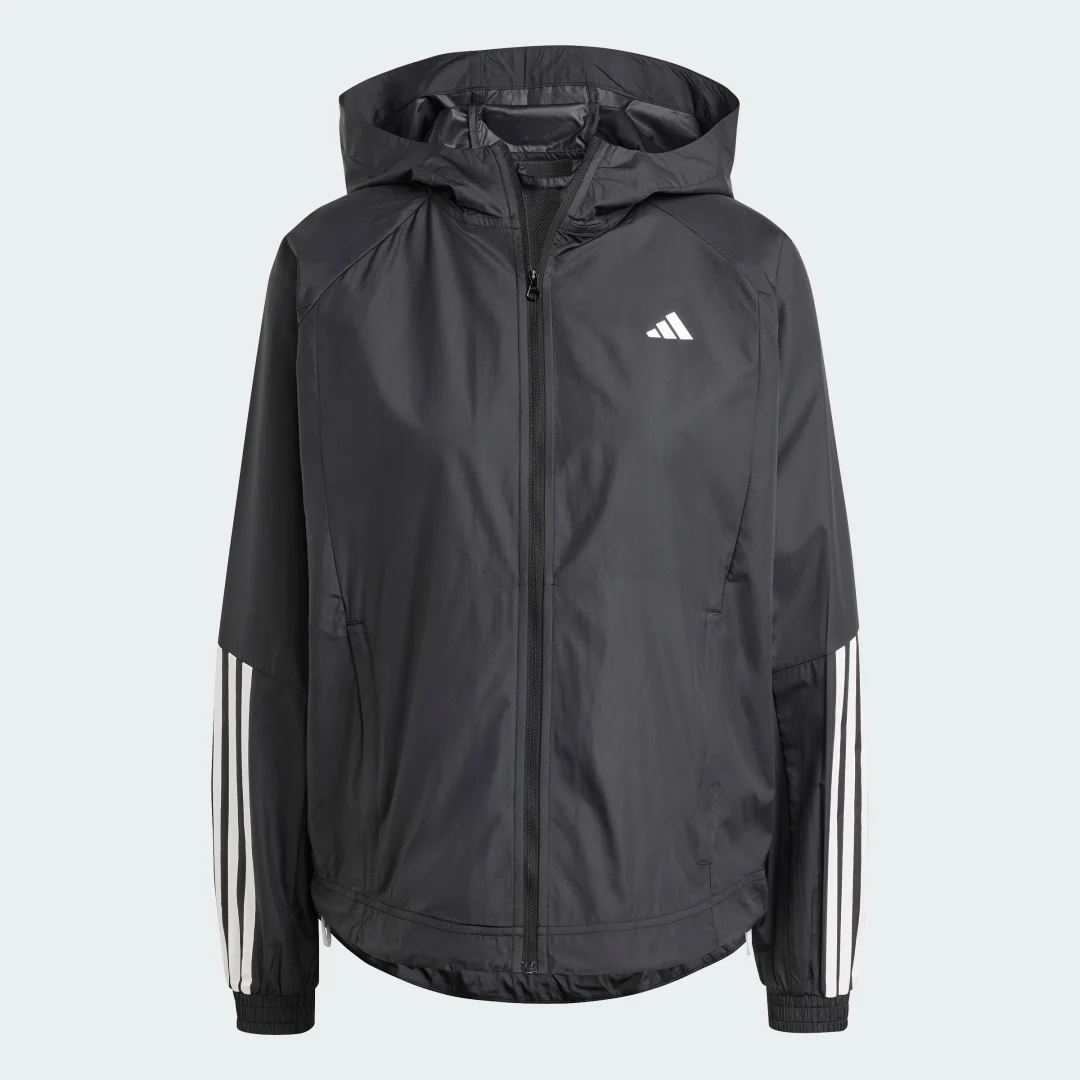 Detalle de Cortavientos WIND.RDY Hyperglam de Adidas: estilo y cobertura en negro