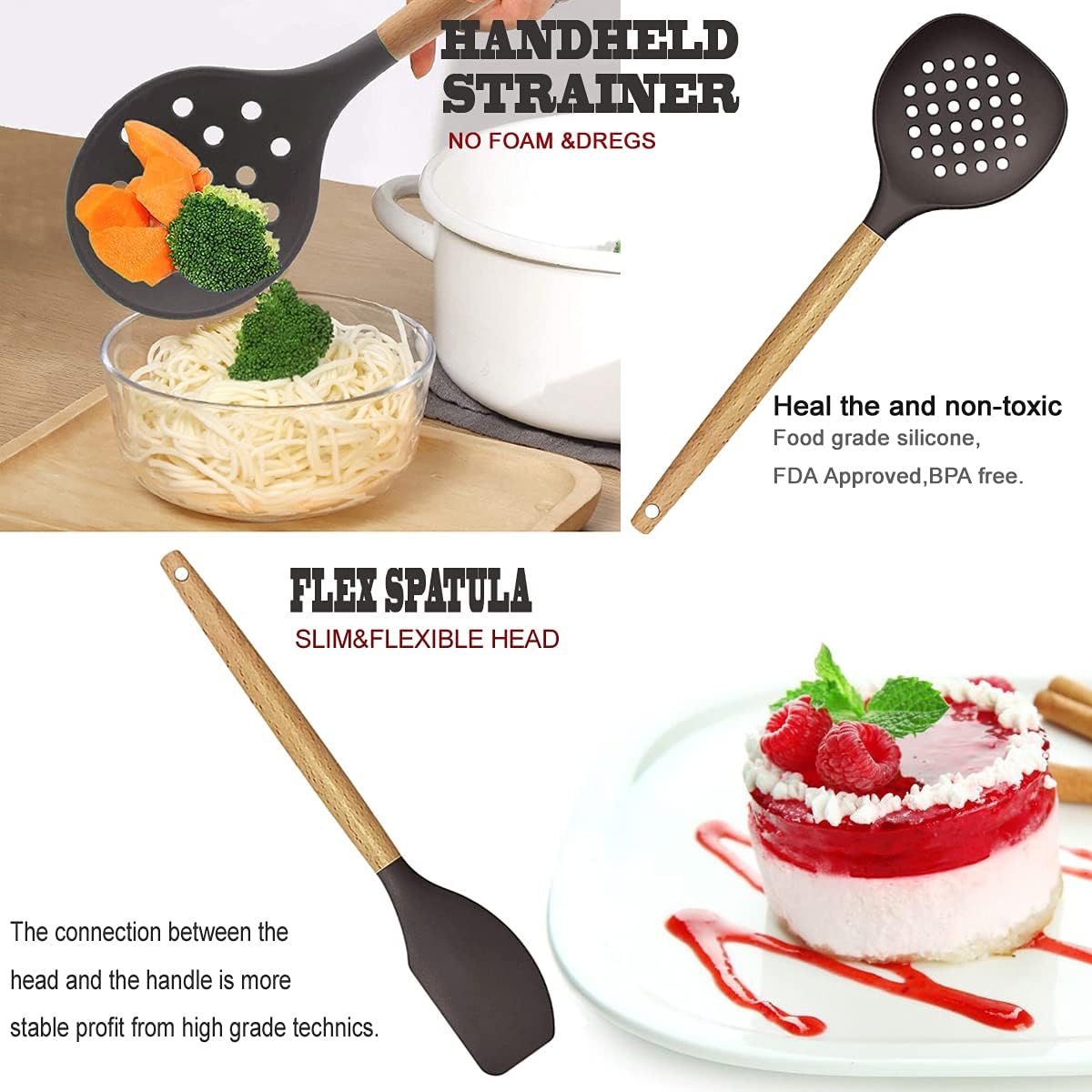 Thumbnail 5 de 35-Piece Cooking Utensils Set Silicone Wooden Handles