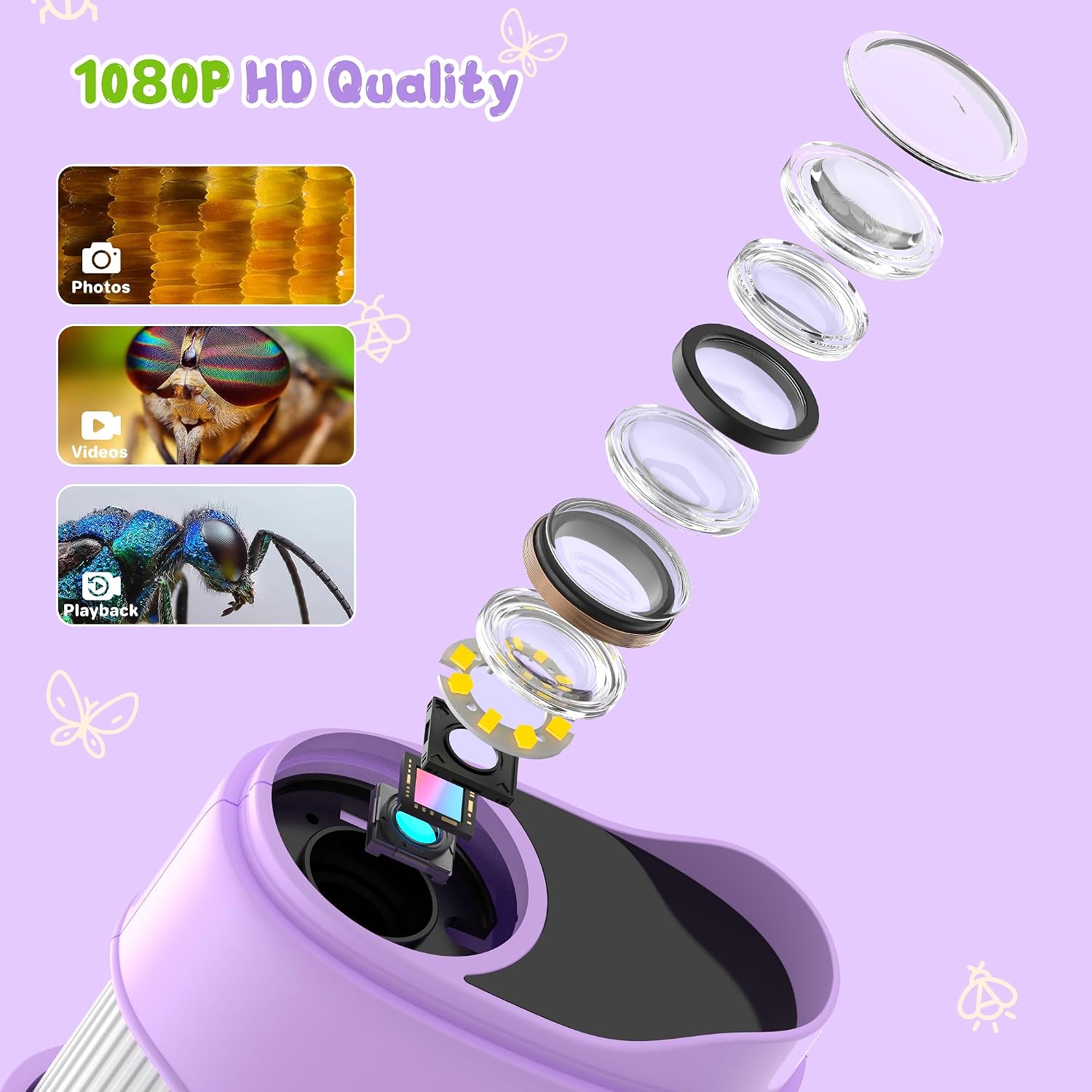 Thumbnail 6 de 1000X Handheld Digital Microscope for Kids with 2.0" IPS Screen, 2MP camera and manual focus (purple)