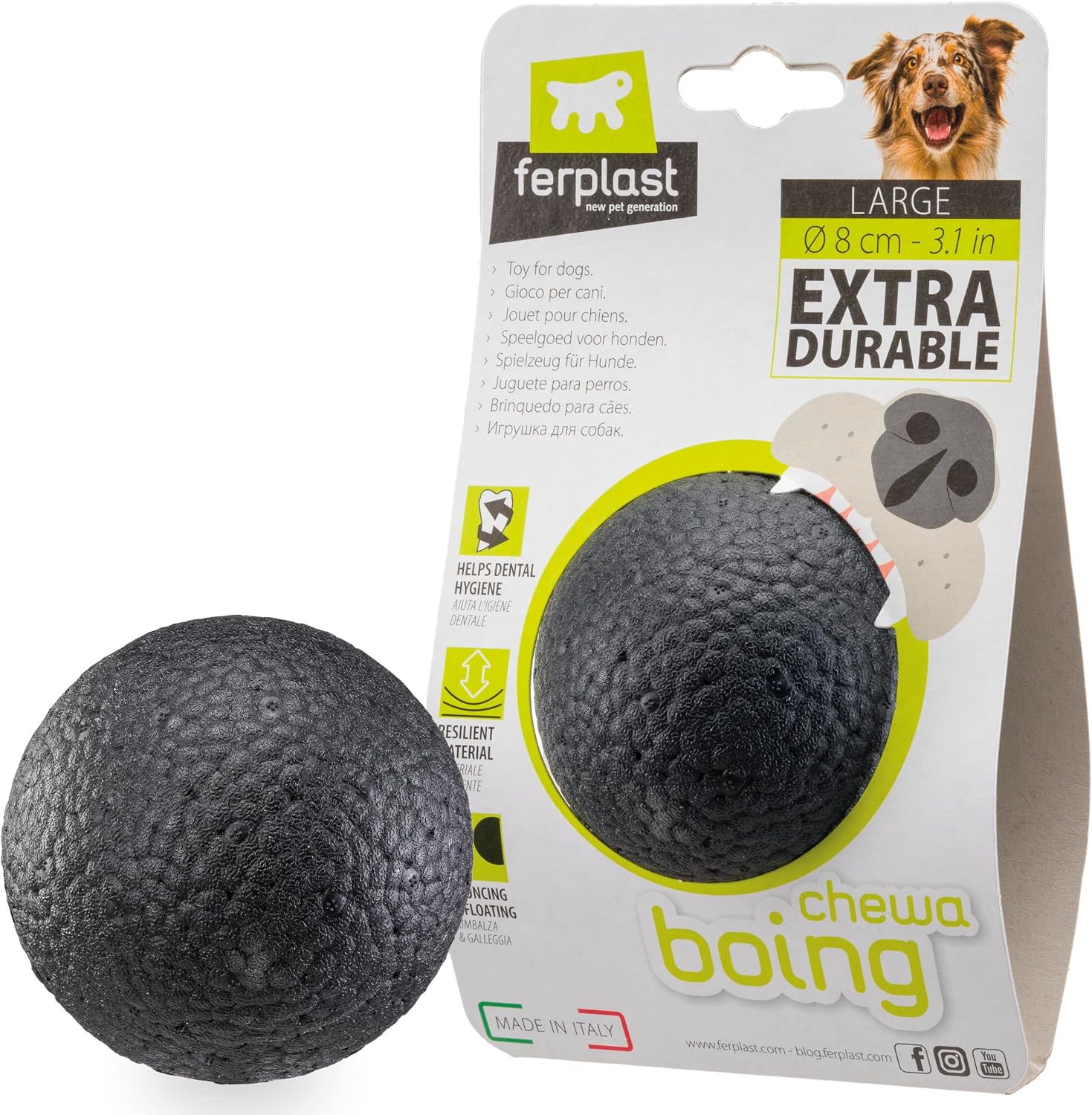 Detalle de Ferplast CHEWA Boing Ball Dog Toy (Size L) – Super Bouncing & Floating Chew-Resistant Ball