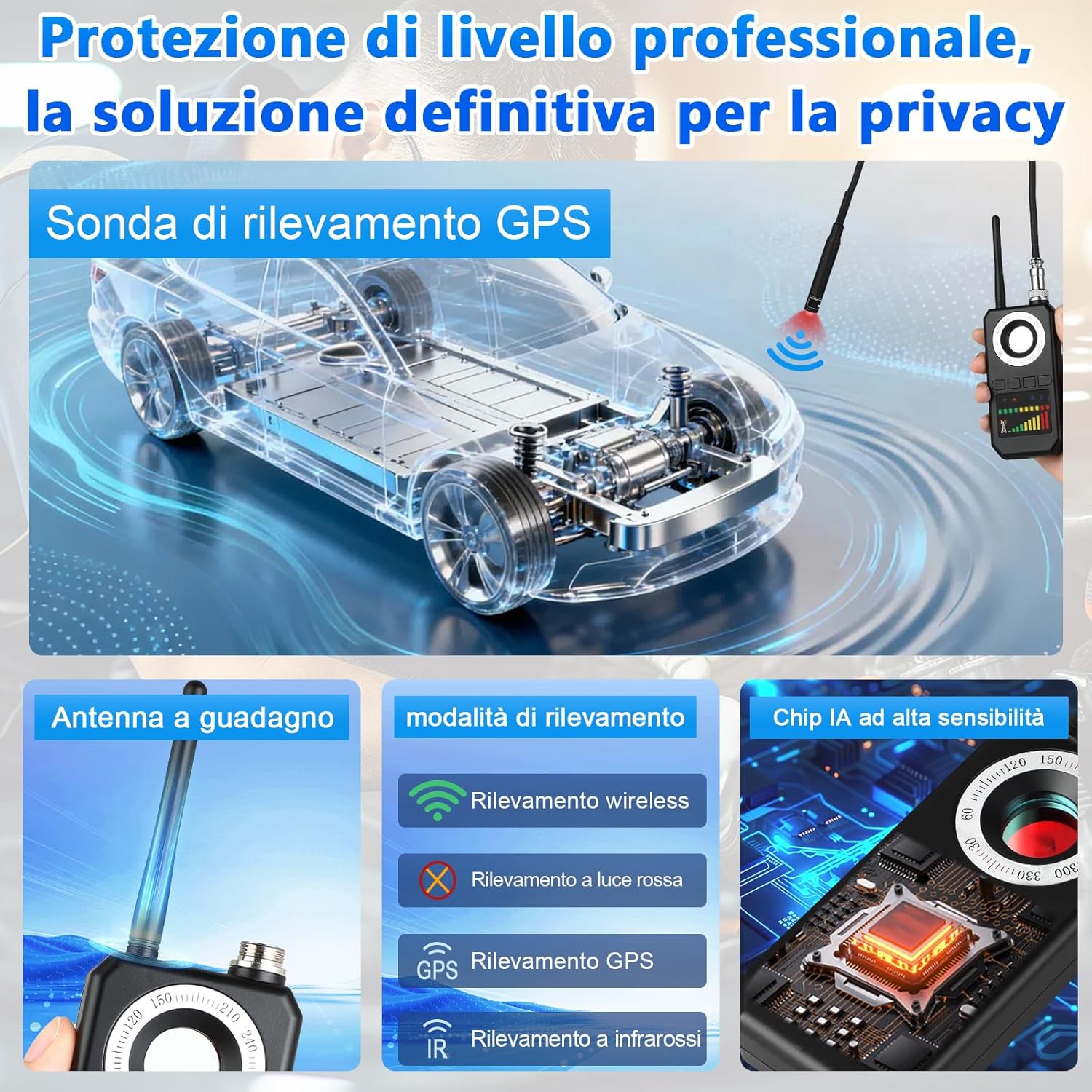 Thumbnail 2 de Diseleri Rilevatore Microspie Senza Fili 6 in 1: telecamere nascoste, GPS, RF e GSM