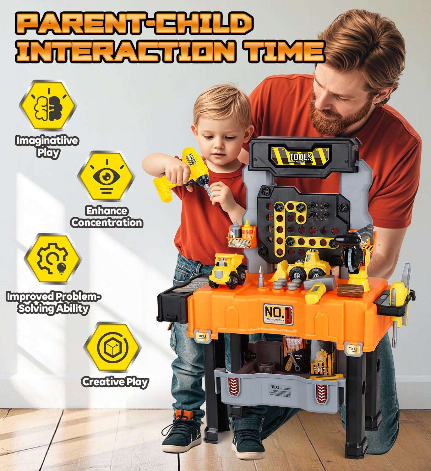 Detalle de Lehoo Castle Kids Tool Bench: Realistic Drill, Take‑Apart Vehicles and All‑in‑One Workstation for Curious Toddlers