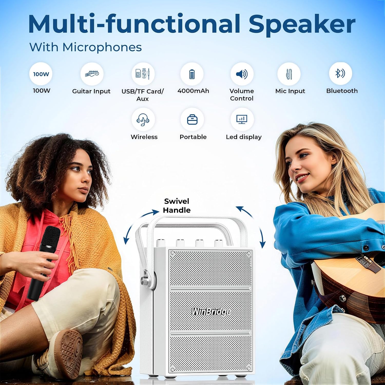 Thumbnail 2 de ResponseBridge S99 White 100W Portable PA Speaker with Two Wireless Microphones