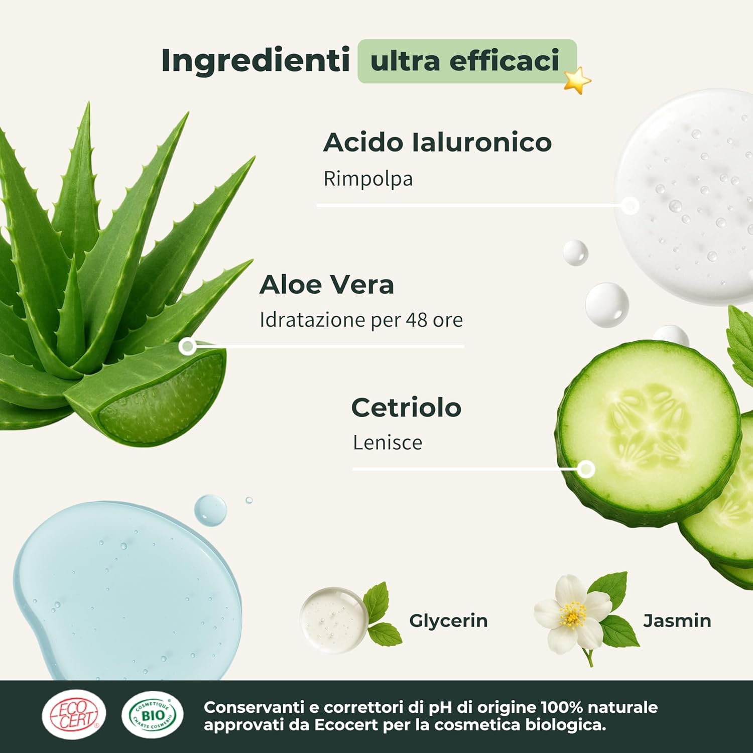 Detalle de BIONOBLE Siero Viso Acido Ialuronico Puro Bio – Idratante e Rimpolpante (100 ml, vetro con pompa)