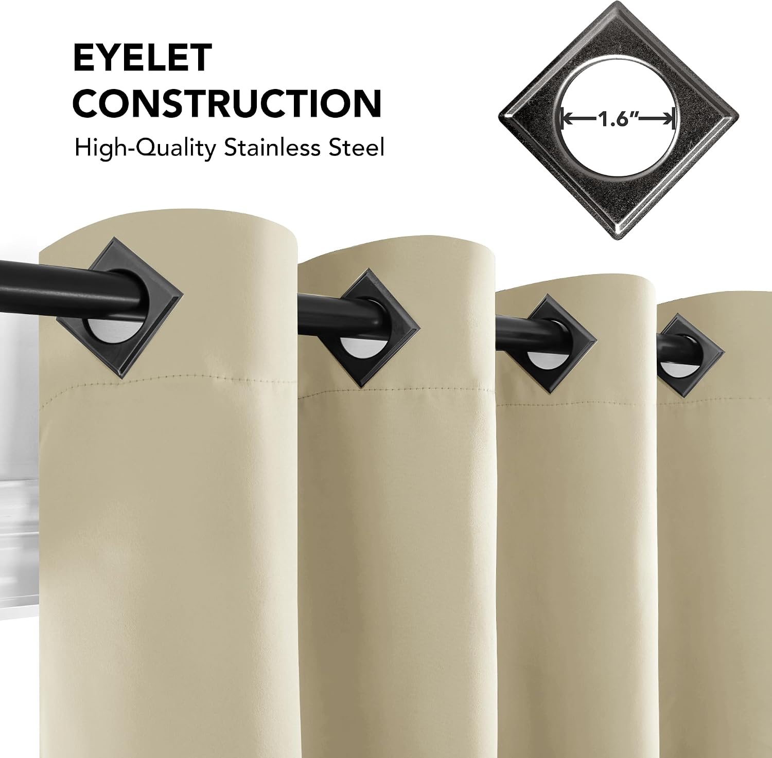 Detalle de Deconovo Blackout Curtains with Black Eyelets in Warm Beige (2 Panels)